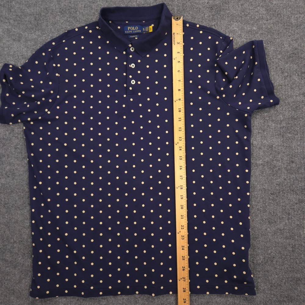 Polo Ralph Lauren Polo Shirt Mens XL Navy Cream Polka Dot AOP Classic Fit Cotton - Picture 6 of 8